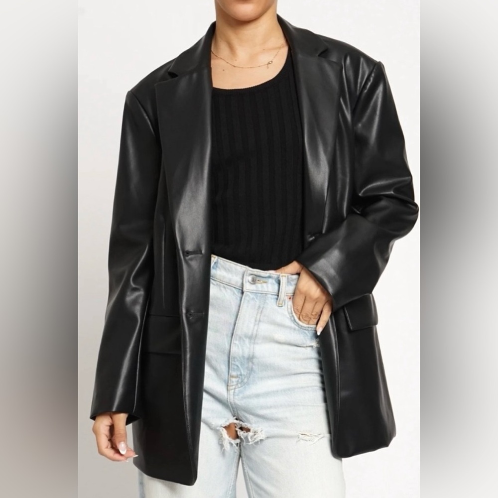 Sans Souci PU Leather Black Blazer